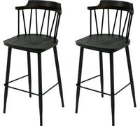Lot De 2 Tabourets De Bar Hwc-G69b Bois Massif Rétro Design Métal Repose-Pieds Gastronomie Anthracite Marron
