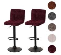 Lot de 2 tabourets de bar HWC-G87, tabouret de bar, réglable en hauteur pivotant, tissu chenille (465g/m²) MVG bordeaux