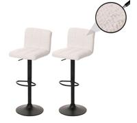 Lot de 2 tabourets de bar HWC-G87, tabouret de bar, réglable en hauteur pivotant, tissu Boucle (450g/m²) MVG crème-blanc