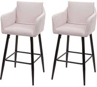 2x Tabouret De Bar Hwc-H93, Tabouret De Comptoir, Repose-Pieds Métal Tissu/Textile Crème-Beige Multicolore