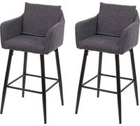 lot de 2 tabourets de bar HWC-H93, chaise de bar tabouret de comptoir, repose-pieds métal ~ tissu/textile gris foncé