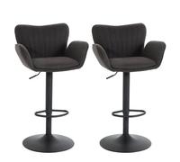 Mendler Tabourets de bar HWC-M67 Lot de 2 tissu textile fer gris foncé pieds noirs Gris G