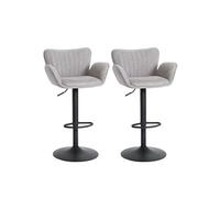Mendler Lot de 2 tabourets de bar HWC-M67 tissu gris clair, accoudoirs, pivotants, repose-pieds