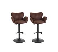 Lot de 2 tabourets de bar HWC-M67, chaise de bar, avec accoudoirs repose-pieds pivotant tissu/textile fer brun foncé pied noir Multicolore