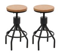 lot de 2 tabourets de bar HWC-N17, chaise de bar, hauteur réglable pivotant repose-pieds industriel métal massif-bois ~ naturel