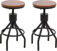 lot de 2 tabourets de bar HWC-N17, chaise de bar, hauteur réglable pivotant repose-pieds industriel métal massif-bois ~ brun
