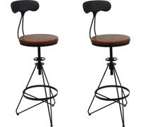 Mendler Lot de 2 tabourets de Bar HWC-N18, Chaise de Bar, Hauteur réglable pivotant Repose-Pieds, métal Industriel Bois - Brun, piétement Noir