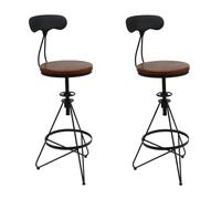 Mendler Lot de 2 tabourets de Bar HWC-N18, Chaise de Bar, Hauteur réglable pivotant Repose-Pieds, métal Industriel Bois - Brun, piétement Noir