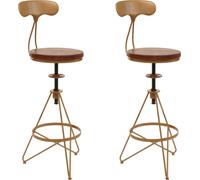 lot de 2 tabourets de bar HWC-N18, chaise de bar, hauteur réglable pivotant repose-pieds, métal industriel bois ~ brun, piètement or