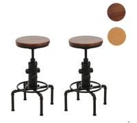 Lot de 2 tabourets de bar HWC-N23 Industrial acier massif-bois marron