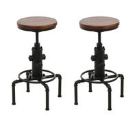 Mendler Lot de 2 tabourets de Bar HWC-N23, Tabouret de Bar réglable en Hauteur pivotant Repose-Pieds Industriel Fer Massif-Bois - Marron