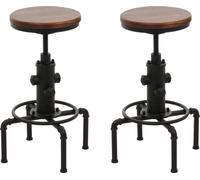 Mendler Lot de 2 tabourets de Bar HWC-N23, Tabouret de Bar réglable en Hauteur pivotant Repose-Pieds Industriel Fer Massif-Bois - Marron