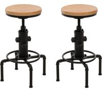 Mendler Lot de 2 tabourets de Bar HWC-N23, Tabouret de Bar réglable en Hauteur pivotant Repose-Pieds Industriel Fer Massif-Bois - Naturel