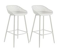 IDIMEX Lot de 2 tabourets de Bar IREK Chaise Haute pour Cuisine ou comptoir au Design Retro avec accoudoirs, en Plastique et métal Blancs, Hauteur d'assise 75 cm
