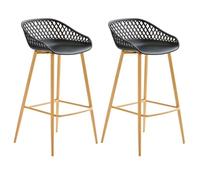 IDIMEX Lot de 2 tabourets de Bar IREK Chaise Haute pour Cuisine ou comptoir au Design Retro avec accoudoirs, en Plastique Noir et métal décor chêne Sonoma, Hauteur d'assise 75 cm