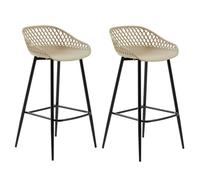 IDIMEX Lot de 2 tabourets de Bar IREK Chaise Haute pour Cuisine ou comptoir au Design Retro, en Plastique Beige et métal Noir, Hauteur d'assise 75 cm