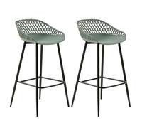 Lot de 2 tabourets de bar IREK chaise haute pour cuisine ou comptoir au design retro, en plastique vert de gris et métal noir