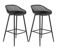 IDIMEX Lot de 2 tabourets de Bar IREK Chaise Haute pour Cuisine ou comptoir au Design Retro avec accoudoirs, en Plastique et métal Noirs, Hauteur d'assise 75 cm