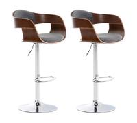 Lot de 2 tabourets de bar Kingston en tissu - CLP - Noyer/Gris - Design contemporain - Réglable en hauteur