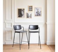 Happy Garden Lot de 2 tabourets de bar LÉON Noir – simili, repose-pieds, pieds en fer noir