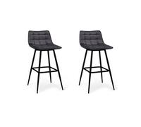 IDMarket – Lot de 2 tabourets de bar MADY – Velours gris foncé