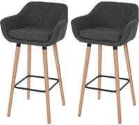 2x Tabouret De Bar Malmö T381, Chaise Bar/Comptoir Avec Dossier Tissu, Gris Foncé Multicolore