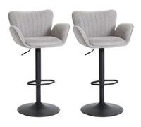 Mendler Lot de 2 tabourets de Bar HWC-M67, Chaise de Bar, avec accoudoirs Repose-Pieds pivotant Tissu/Textile Fer MVG - Gris Clair Pied Noir