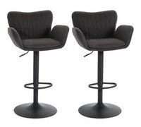 Mendler Tabourets de bar HWC-M67 Lot de 2 tissu textile fer gris foncé pieds noirs Gris G