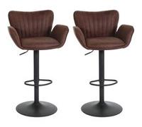 Lot de 2 tabourets de bar HWC-M67, chaise de bar, avec accoudoirs repose-pieds pivotant tissu/textile fer brun foncé pied noir Multicolore