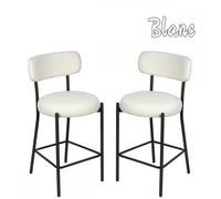 Lot de 2 tabourets de bar-MENGDA-Tabouret de bar avec dossier et repose-pieds-Tissu bouclette blanc-Pour Ilot Central Cuisine,Salle