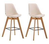 Lot De 2 Tabourets De Bar Metz Revêtement Similicuir I Chaise Haute De Bar Piètement en Bois De Chêne I Repose-Pieds Métallique, Couleur:crème, Couleur du Cadre:Natura