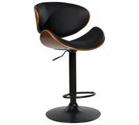 Lot de 2 Tabourets de Bar Moderne en Cuir PU Dossier en Bois Foncé Réglable Pivotants Noir Rotterdam II