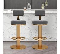 Lot de 2 tabourets de bar modernes avec pivot à 360° et dossier bas réglable en hauteur, repose-pieds et base en métal, idéal pour cuisine et salle à manger