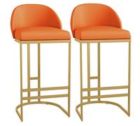 Lot de 2 tabourets de bar modernes en cuir synthétique à hauteur réglable, dossier bas et repose-pieds, capacité de 150 kg, idéal pour cuisine, pub, café, orange, 75,2 cm