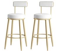 Lot de 2 tabourets de bar modernes en métal avec dossier en polyuréthane et repose-pieds - Chaises hautes élégantes pour salons de beauté, restaurants et îles (75 cm, doré)