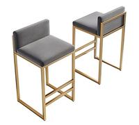 Lot de 2 tabourets de bar modernes en velours avec dossier et repose-pieds doré, grands tabourets de cuisine et de pub, 75 cm de hauteur, noir