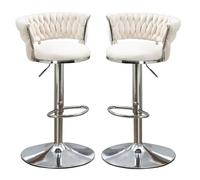 Lot de 2 tabourets de bar modernes en velours avec pivot réglable pour îlot de cuisine et café Blanc