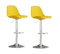 Lot de 2 tabourets de bar modernes réglables pivotants en cuir PU avec dossier pour comptoir de cuisine Jaune