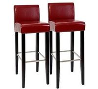 Lot de 2 tabourets de bar N25, bois/cuir, 37x44x102cm rouge Rouge G