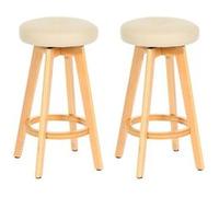 Mendler Lot de 2 tabourets de bar Navan bois simili-cuir pivotants crème pieds clairs