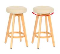 Mendler Lot de 2 tabourets de bar Navan bois simili-cuir pivotants crème pieds clairs