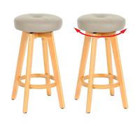 Mendler Lot de 2 tabourets de Bar Navan, Chaise de Bar Tabouret de Bar, Bois Similicuir pivotant - Taupe, Pieds clairs