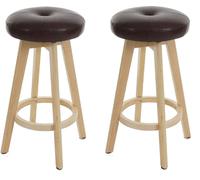 lot de 2 tabourets de bar Navan, chaise de bar tabouret de comptoir, bois similicuir pivotant ~ bordeaux, pieds clairs