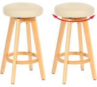 Mendler Lot de 2 tabourets de Bar Navan, Chaise de Bar Tabouret de Bar, Bois Similicuir pivotant - crème, Pieds clairs