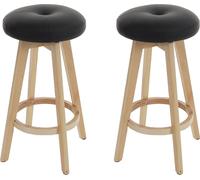 lot de 2 tabourets de bar Navan, chaise de bar tabouret de comptoir, bois similicuir pivotant ~ noir, pieds clairs