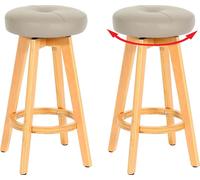 lot de 2 tabourets de bar Navan, chaise de bar tabouret de comptoir, bois similicuir pivotant ~ taupe, pieds clairs