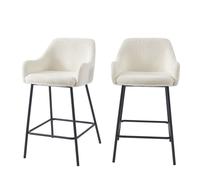 Lot de 2 tabourets de bar NILS tissu bouclette blanc