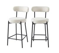 Lot de 2 tabourets de bar NOA tissu bouclette blanc