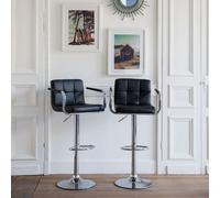 Happy Garden Tabouret de bar Mike – Lot de 2, accoudoirs, assise réglable, repose-pieds, noir