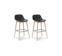 Lot de 2 tabourets de bar noirs style scandinave avec pieds en bois naturel - Hauteur 76 cm
